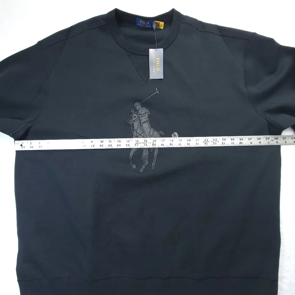 NWT POLO RALPH LAUREN Men's 3XB Leather Big Pony Logo Fleece Crew Neck Sweater